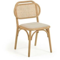 Kave Home - Chaise Doriane en chêne massif finition naturelle et siège avec revêtement en tissu