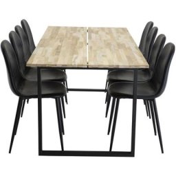 CirebonBL ensemble table, table teck et 8 Polar chaises Similicuir pu noir. - teck,noir