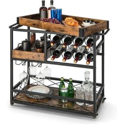 Desserte de Cuisine avec Plateau Supérieur Amovible, Chariot de Bar à roulettes avec Casier à