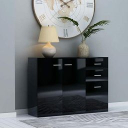 Buffet De Cuisine Buffet bas - Meuble de rangement - Noir brillant 105x30x75 cm Aggloméré