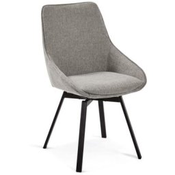 Kave Home - Chaise pivotante Jenna gris clair et pieds en acier noir - Gris
