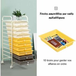 Costway - Tour de Rangement sur Roulettes avec 10 Tiroirs 32,5 x 37 x 86 cm Chariot de Rangement