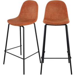 Chaise de bar mi-hauteur Henrik en tissu rouille 65 cm (lot de 2) - Orange
