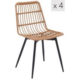 Nordlys - Lot de 4 Chaises Pieds Metal Rotin - Marron
