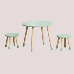 Ensemble avec une Table et 2 tabourets en bois Patton Style Kids Sklum Céladon - Céladon