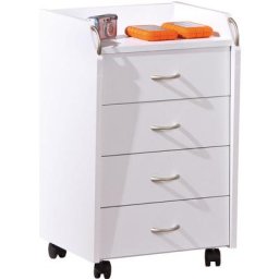 Prosar Commode à roulettes, 4 tiroirs, blanc. - Blanc