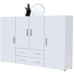 Vladon - Buffet haut Commode Nora blanc mat en Décor Naturel - Haute brillance - Façades en Blanc