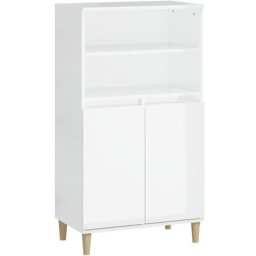 Buffet haut, Commode Armoire Luxueux, pour Salon Chambre Entrée Cuisine, Blanc brillant 60x36x110