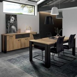 Daniel - Ensemble Buffet + Table Allongeable Effet Bois - Marron clair