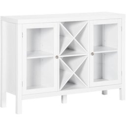 Buffet meuble de rangement 2 portes vitrées avec étagère réglable et porte-bouteilles dim. 107I x