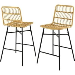 Lot de 2 Tabourets de Bar en Rotin PE,Chaises de Bar avec Cadre en Métal & Repose-Pieds,Hauteur