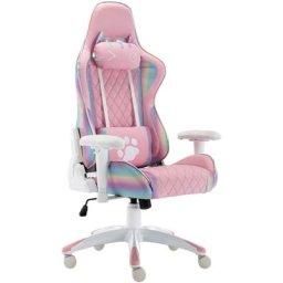 Chaise Gaming Reglable avec Appuie-tête et Support Lombaire Siège Inclinable Chaise de Jeu pour