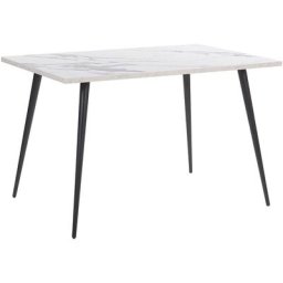 Table de Salle à Manger 120 x 80 cm Plateau Effet Marbre Blanc et Pieds en Métal Noir pour