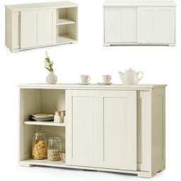 Armoire de Cuisine avec 2 Portes Coulissantes et 2 Couches, Commode Buffet Style Contemporain avec