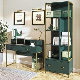 Bureau console avec 4 tiroirs collection douglas coloris vert et doré - Vert