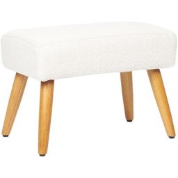 Repose-Pieds Blanc en Bouclettes et Bois d'Hévéa Banquette Scandinave Takoma - Blanc