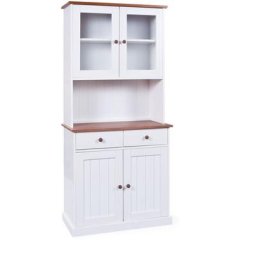 Wright Buffet, 2 portes, 2 portes vitrées, 2 tiroirs, blanc, marron. - Blanc