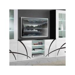 Meuble tv 2 portes Blanc/Noir à leds - cross - l 150 x l 47 x h 70 cm - Noir et Blanc