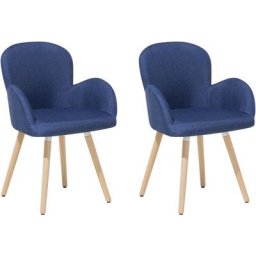 Set 2 Chaises Fauteuils Scandinaves Tapissées en Tissu Bleu Foncé avec Pieds en Bois pour Salle à