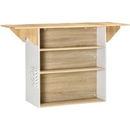 Homcom - Ilot central de cuisine avec rangements plan de travail rabattable 2 étagères 140L x 55l x