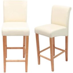 Lot de 2 tabourets de bar en cuir crème pieds clairs avec repose pieds - crèmem