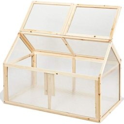 Mini Serre de Jardin en Bois Peint Anti-Corrosion, Serre à Tomate Extérieure avec 2 Toit Ouvrable