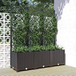 Jardinière avec Treillis - bac à Fleurs - jardinière sur Pied- Noir 120x40x136 cm