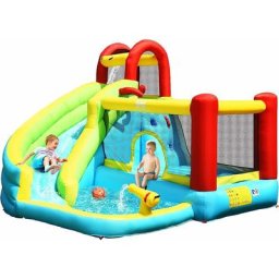 Château Gonflable pour Enfants 3-10 Ans avec Toboggan, Mur d'Escalade, Canon à Eau, Basketball,