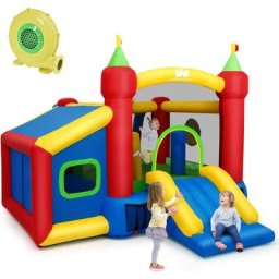 Château Gonflable Polyvalent en Tissu d'Oxford avec Toboggan, 100 Boules Océaniques, Basket-Ball en