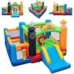 Château Gonflable 6 en 1 sur Thème du Train pour Enfants 3-10 Ans, Maison de Saut Gonflable avec