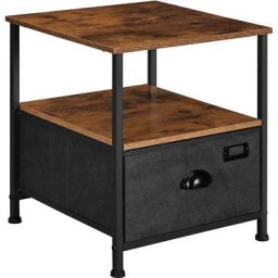 Table de Chevet à tiroir en Tissu, avec 2 étagères, 41 x 41 x 47 cm, Style Industriel, Marron