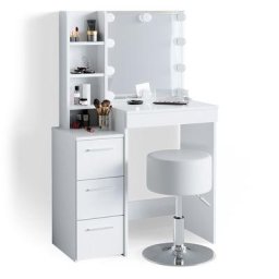Coiffeuse ""Meryl"" Blanc avec tabouret et éclairage led Vicco