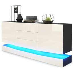 Buffet Commode Dressoir Crédence City en Noir - haute brillance & tons naturels - Portes en Crème