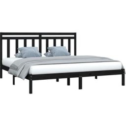 Cadre de lit Noir Bois massif 180x200 cm Super King Vidaxl Black