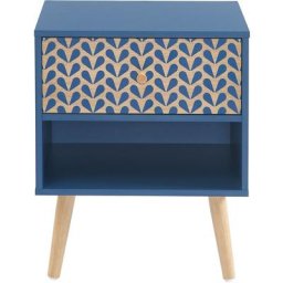 Table de chevet capucine bleu pétrole et effet bois 1 tiroir - Bleu