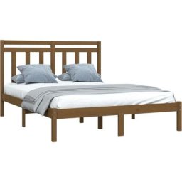 Cadre de lit Marron miel Bois massif 135x190 cm Double Vidaxl Honey brown