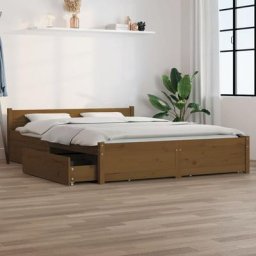 160 x 200 cm Lit Adulte 2 personnes - Cadre de lit avec tiroirs Marron miel - élégant chambre69645