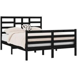 Cadre de lit Noir Bois massif 120x190 cm Petit Double Vidaxl Black