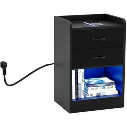 Table de Chevet Moderne à 2 tiroirs avec lumières led, avec 2 ports USB,2 vérins pour Salon,