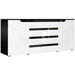 Buffet Commode Dressoir Crédence Sylt en Noir - haute brillance & tons naturels - Blanc haute