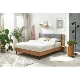 Lit Bobochic Lit 140x190 cm leona avec lattes massives pieds en bois wengé 140x190 Gris clair