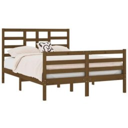 Cadre de lit Marron miel Bois massif 135x190 cm Double Vidaxl Honey brown
