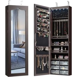 Armoire à Bijoux, 5 Lumières Automatiques, Rangement pour Boucles d'Oreilles & Colliers &