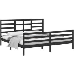 Cadre de lit Noir Bois de pin massif 200x200 cm Vidaxl Black