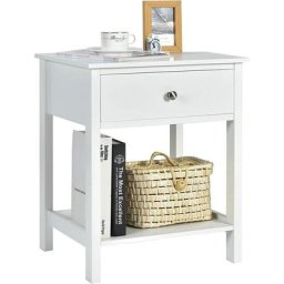 Table de Chevet à 2 Niveaux Style Moderne Simple 48 x 40 x 58 cm Blanc - Costway