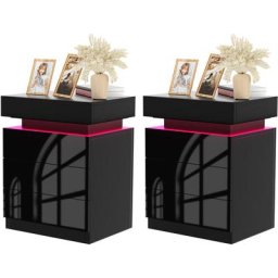 Lot de 2 table de chevet brillant 3 Tiroirs led rgb - Table de Nuit Moderne,Noir Ldszxne