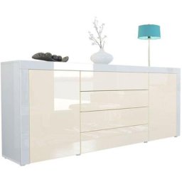 Buffet Commode Dressoir Crédence La Paz V1 Blanc, haute brillance, tons naturels - Crème haute