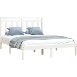 Cadre de lit Blanc Bois massif 135x190 cm Double Vidaxl White