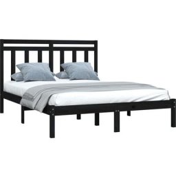 Cadre de lit Noir Bois massif 135x190 cm Double Vidaxl Black