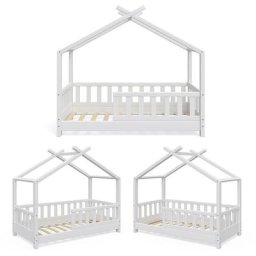 Lit cabane ""Design"" 70x140cm Blanc Vitalispa